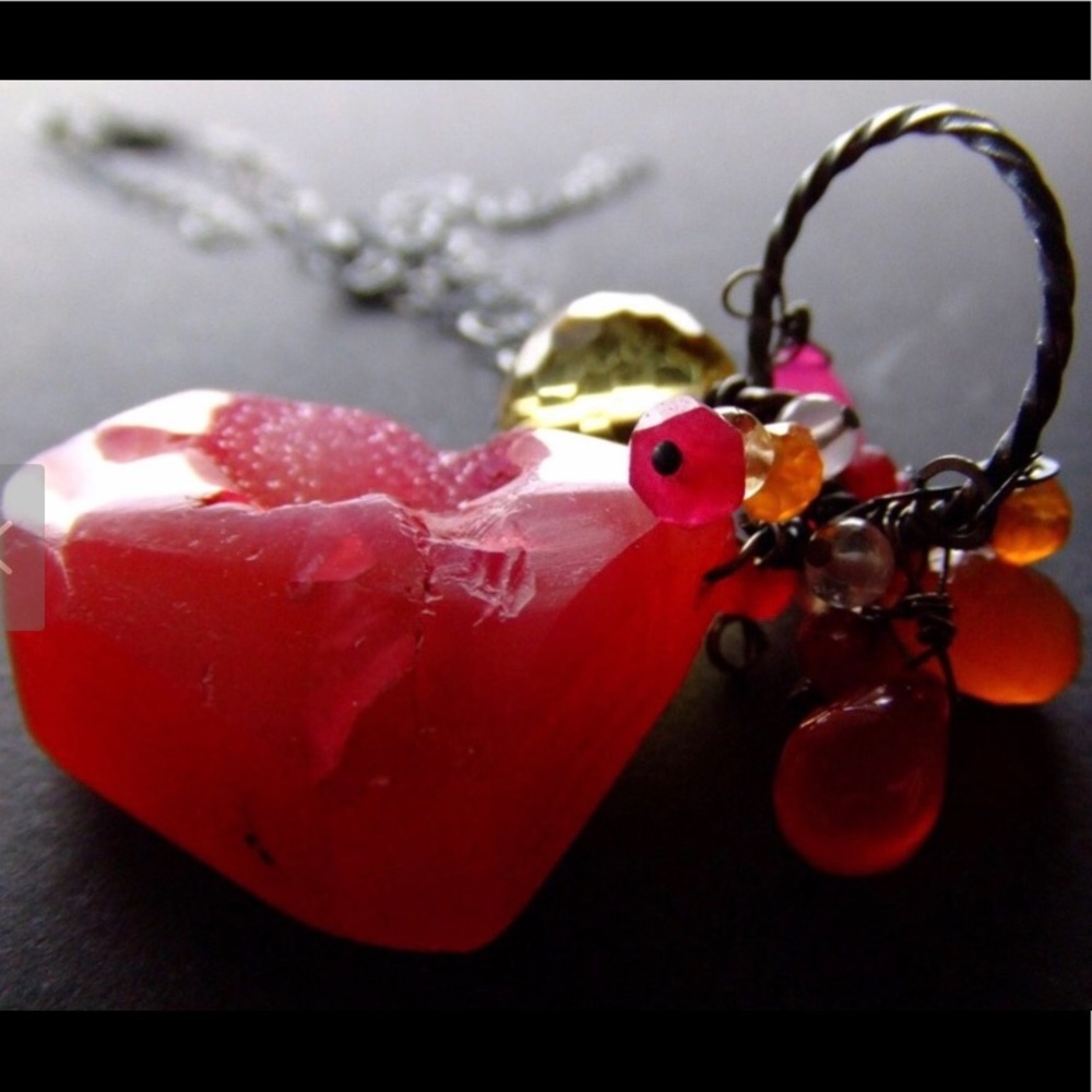 Red druzy multi gem confetti necklace. NWOT